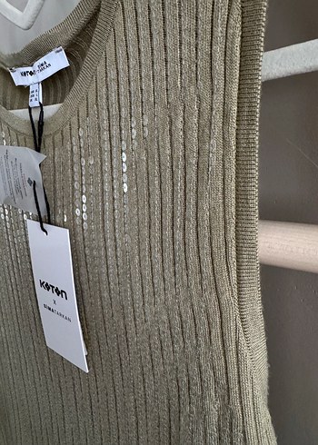 xl Beden haki Renk Koton Haki Kolsuz Triko Mini Bluz