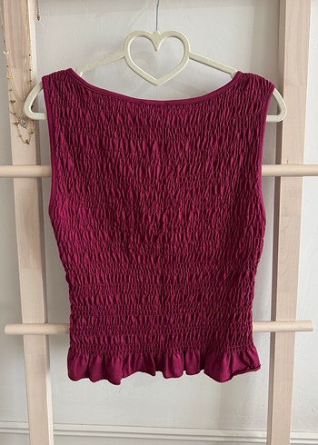 Stradivarius Bordo Fırfırlı Kolsuz Keten Bluz