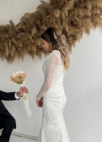 Beyaz Uzun Denizkızı abiye - Görsel 2