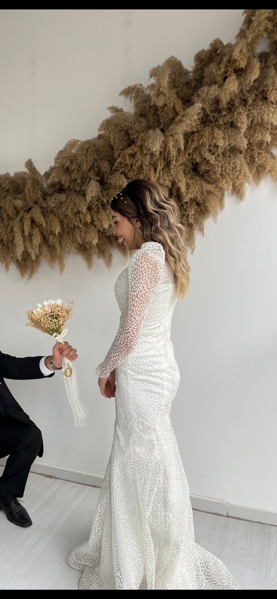 Beyaz Uzun Denizkızı abiye - Görsel 2