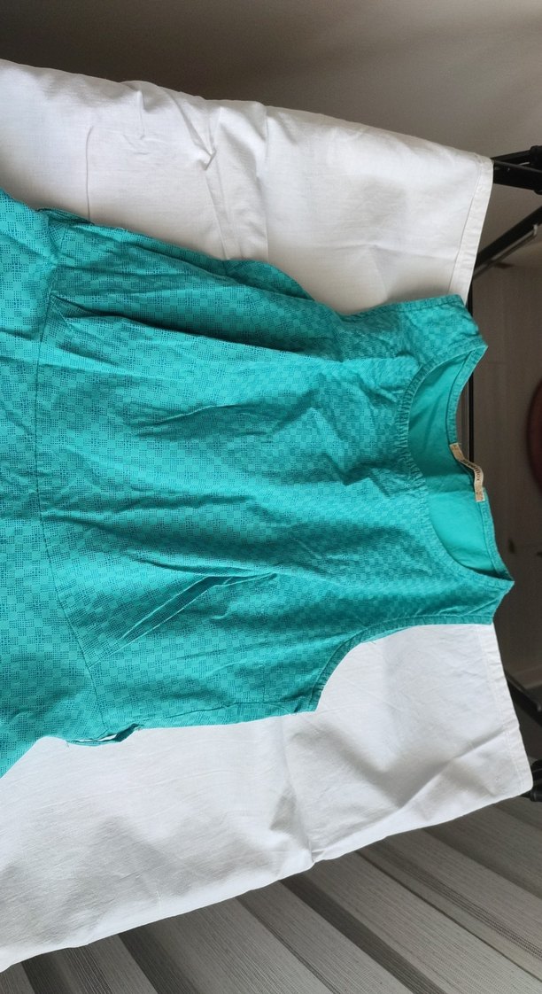 Turkuaz Kolsuz Uzun Bohem Elbise - Görsel 2