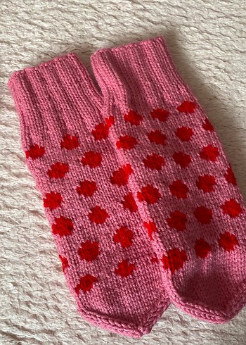 Puantiyeli Pembe Örgü Kadın Bere Eldiven Ve Patik Seti - Görsel 3