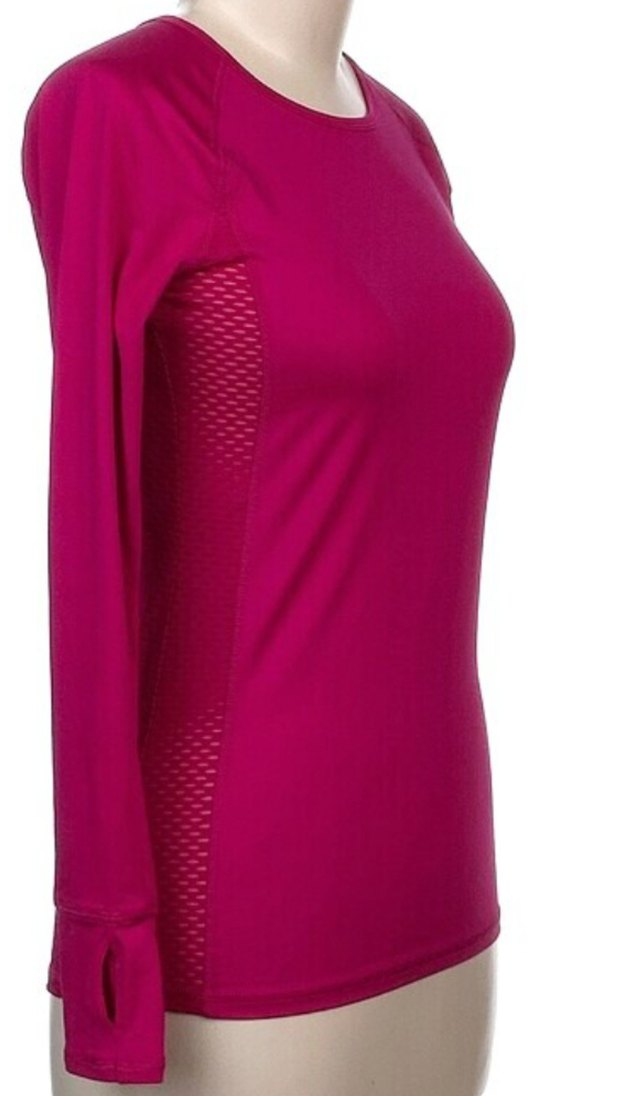 Uzun Kollu Pembe Spor Kadın Tişört - Görsel 5