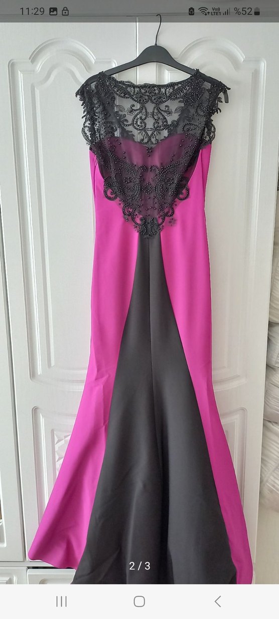 Pembe Uzun Abiye Elbise, Kayık Yaka, Kolsuz - Görsel 2