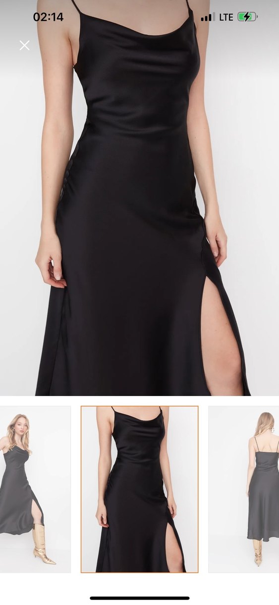 Siyah askılı , yırtmaçlı gece elbisesi - Görsel 2