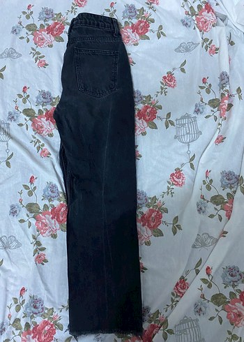 Diğer Gri Bağlama Desenli Salaş Midi Kot Pantolon