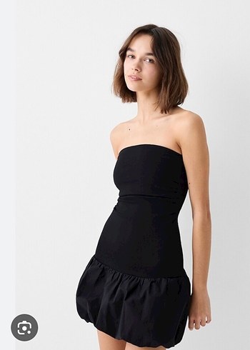 Bershka Siyah Straplez Mini Elbise