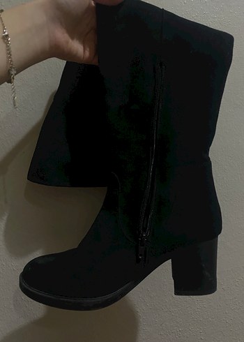 LC Waikiki Siyah Süet Diz üstü Stiletto Topuklu Kadın Çizme
