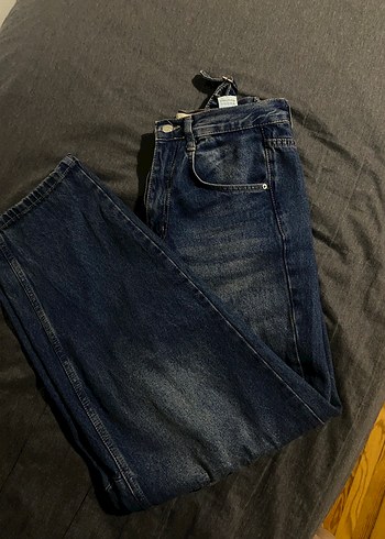 Kadın Lacivert Bol Kesim Midi Denim Pantolon