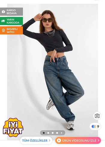 Diğer Kadın Lacivert Bol Kesim Midi Denim Pantolon