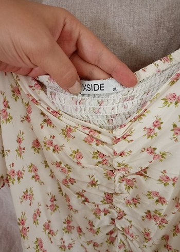 xl Beden Bej V Yaka Bohem Uzun Elbise