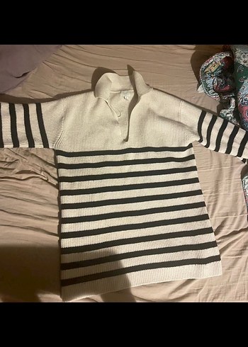 H&M Krem Cizgili Kadın Triko Kazak - Görsel 3