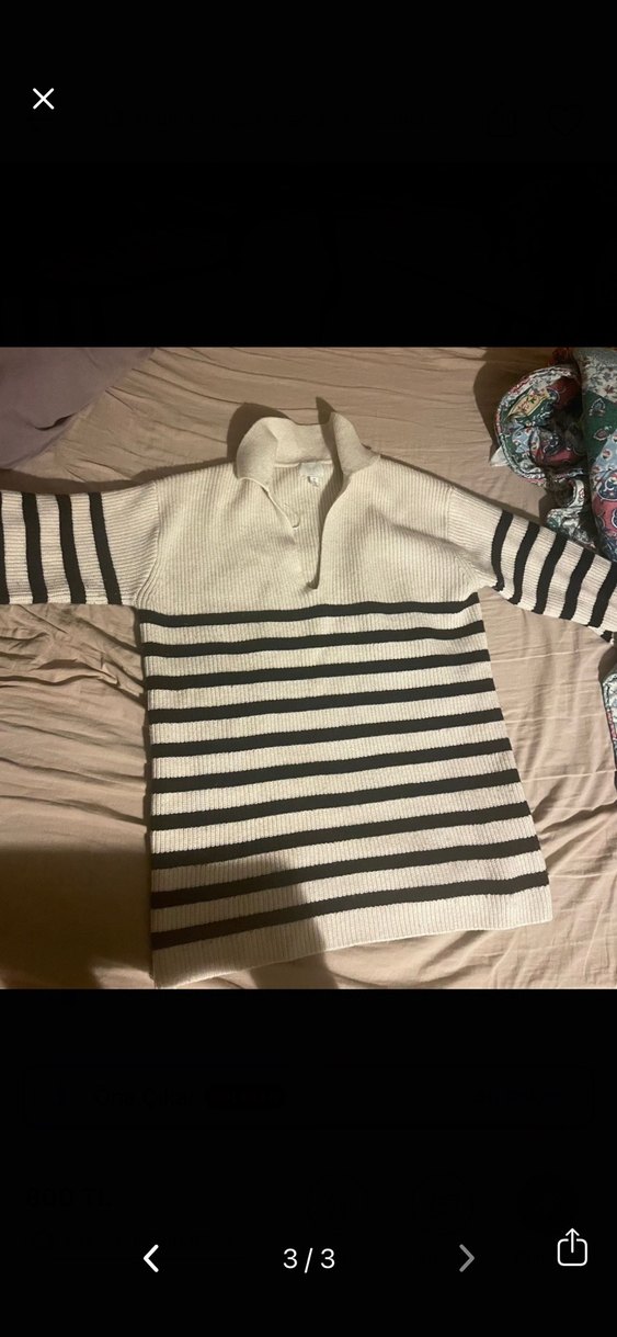 H&M Krem Cizgili Kadın Triko Kazak - Görsel 3