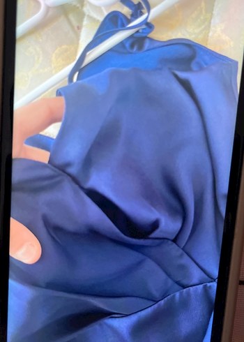 Mavi Drapeli Midi Abiye Elbise - Görsel 3