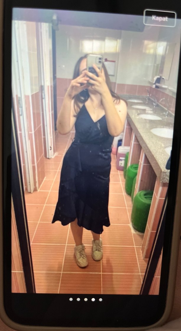 Mavi Drapeli Midi Abiye Elbise - Görsel 4