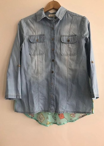 Bohem Mavi Denim Gömlek şifon detaylı - Görsel 2