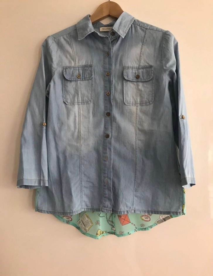 Bohem Mavi Denim Gömlek şifon detaylı - Görsel 2