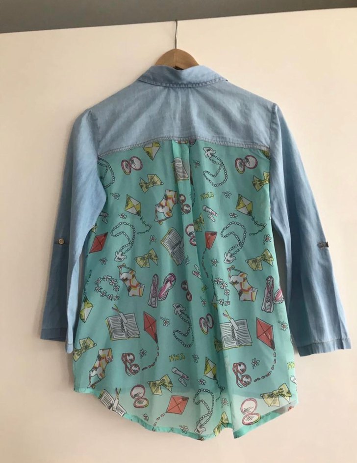 Bohem Mavi Denim Gömlek şifon detaylı - Görsel 3