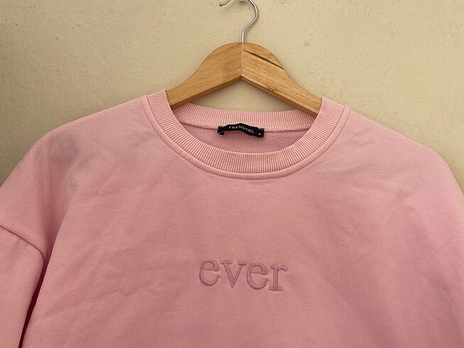 m Beden pembe Renk Pembe Nakışlı Crop Şardonlu Örme Sweatshirt
