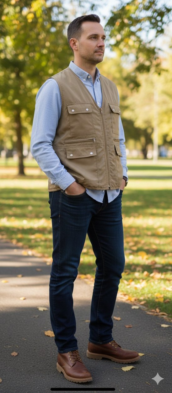 Bej Fermuarlı Erkek Yelek/Avcı Yeleği - Görsel 2