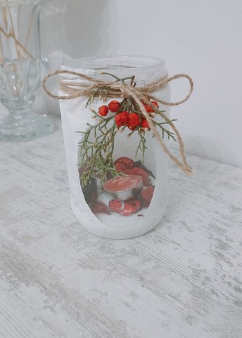 Beyaz dekoratif kavanoz mumluk - Görsel 2