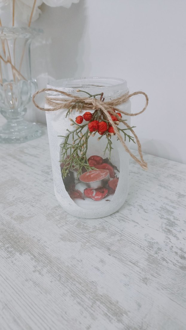 Beyaz dekoratif kavanoz mumluk - Görsel 2