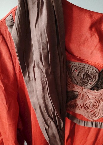 Uzun Kollu Kırmızı Nakışlı abiye bohem Elbise - Görsel 5