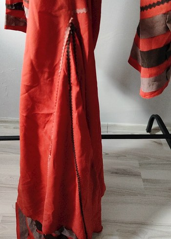 Uzun Kollu Kırmızı Nakışlı abiye bohem Elbise - Görsel 6