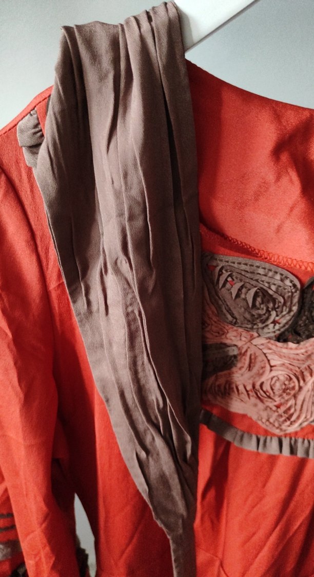 Uzun Kollu Kırmızı Nakışlı abiye bohem Elbise - Görsel 5