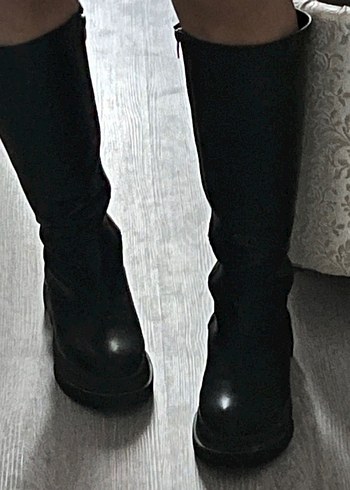 Diğer Kadın Siyah Deri Dizüstü Gotik Çizme