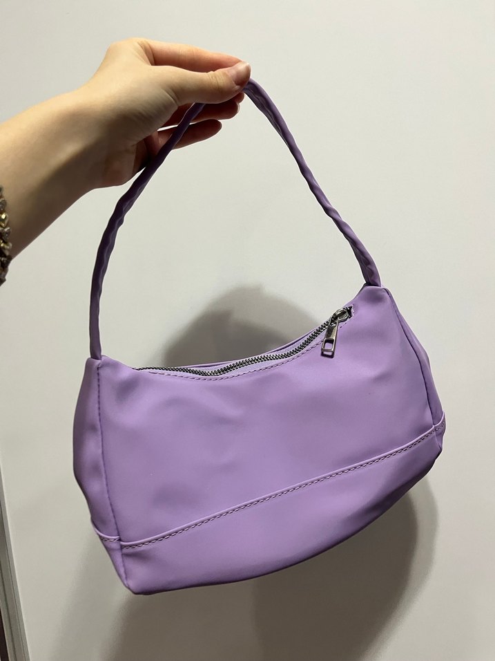 Fermuarlı Mor Kadın Omuz Çantası - Görsel 2