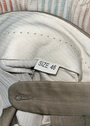 Bej Keten Düğmeli Erkek Pantolon - Görsel 5