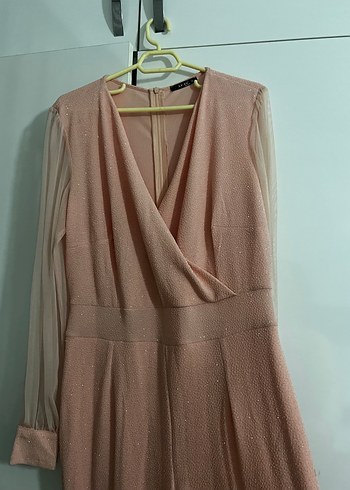 Pembe Uzun Kollu Kadın Abiye Tulum - Görsel 2