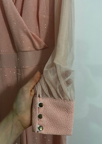 Pembe Uzun Kollu Kadın Abiye Tulum - Görsel 3