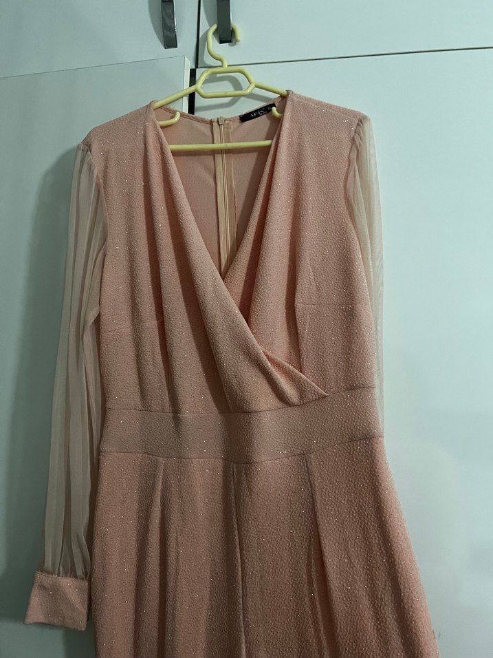 Pembe Uzun Kollu Kadın Abiye Tulum - Görsel 2