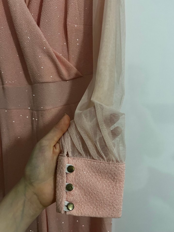 Pembe Uzun Kollu Kadın Abiye Tulum - Görsel 3