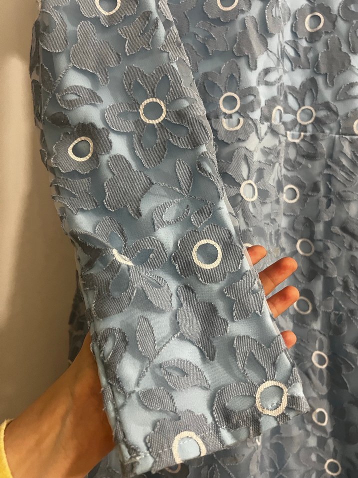 Uzun Kollu Tül Detaylı Tesettür Mavi Abiye - Görsel 3