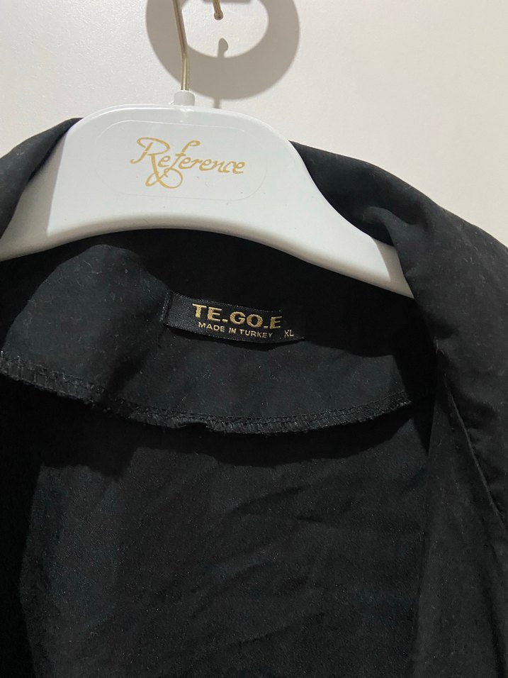 Düğmeli Siyah Keten Midi Trençkot - Görsel 3