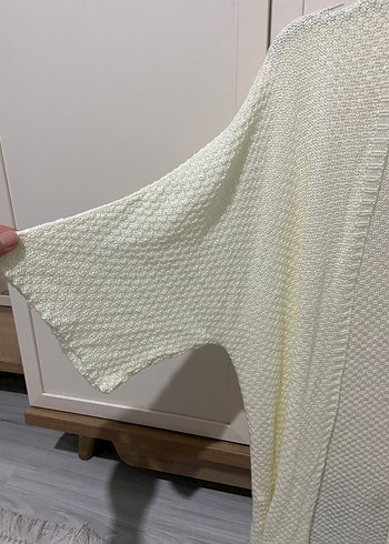 Beyaz Örgü Bohem Kadın Hırka standart - Görsel 3