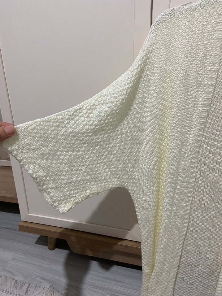 Beyaz Örgü Bohem Kadın Hırka standart - Görsel 3