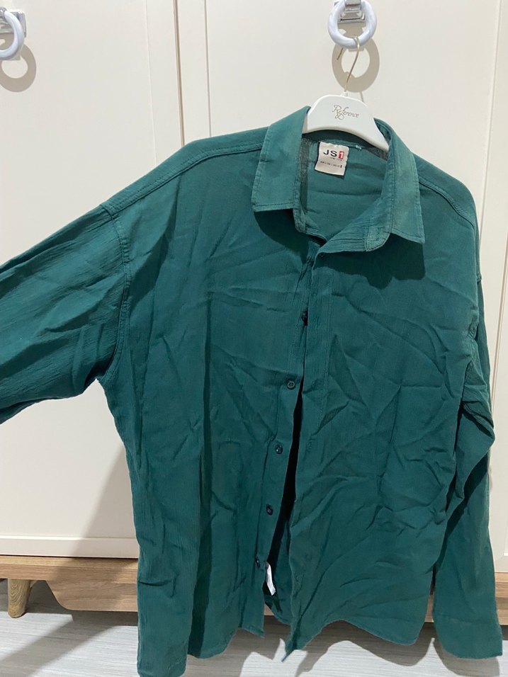 Yeşil Düğmeli erkek Keten Gömlek - Görsel 2