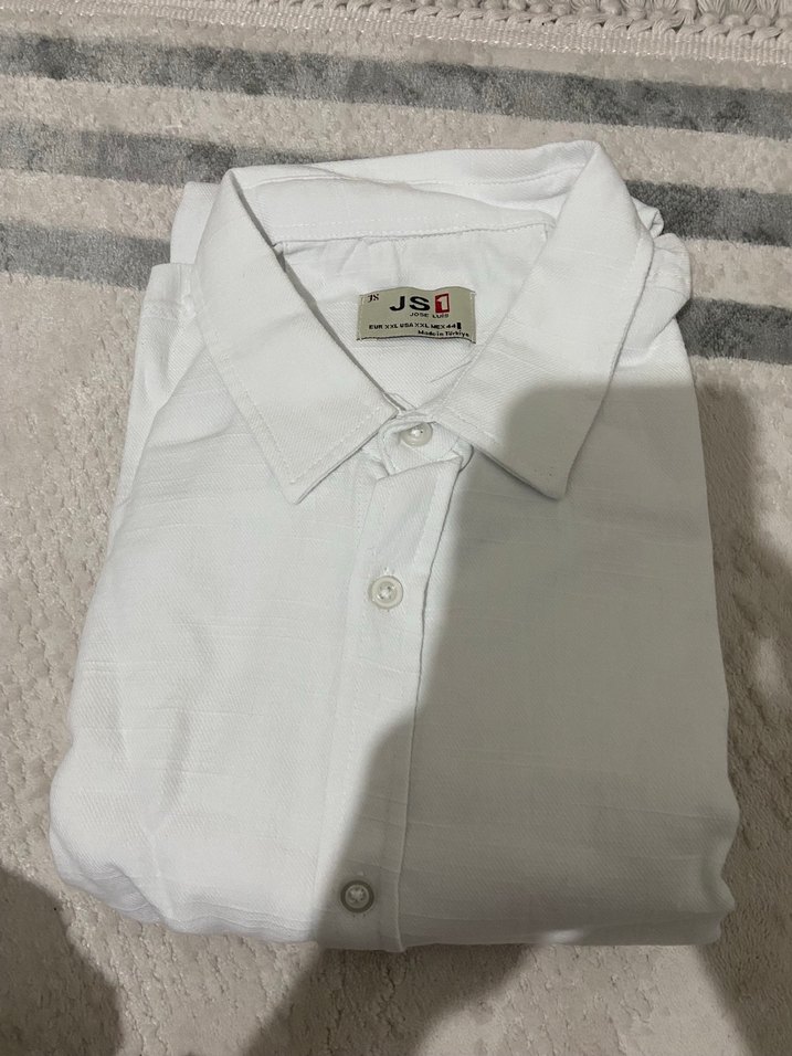 Düğmeli uzun Kollu Beyaz Keten Gömlek - Görsel 3