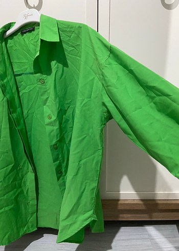 Düğmeli Yeşil Kadın Keten Gömlek - Görsel 2