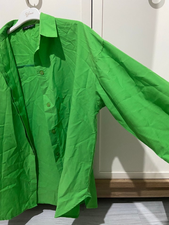 Düğmeli Yeşil Kadın Keten Gömlek - Görsel 2