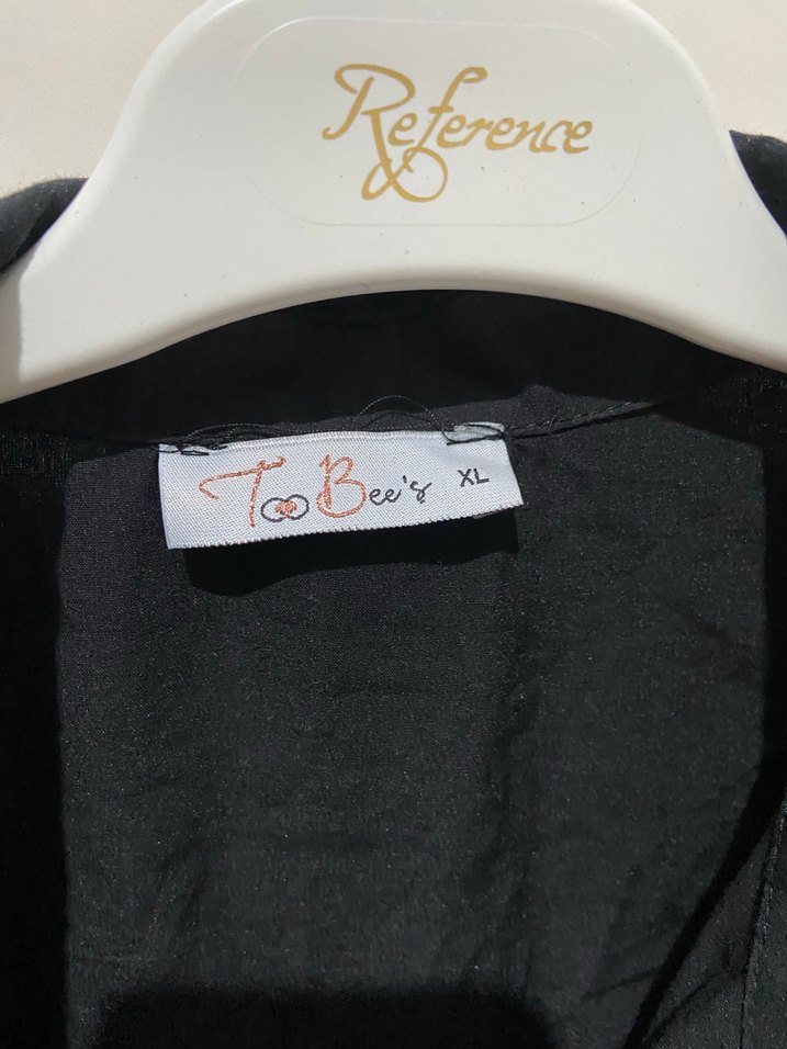 Düğmeli Siyah Keten Kadın Gömlek - Görsel 2