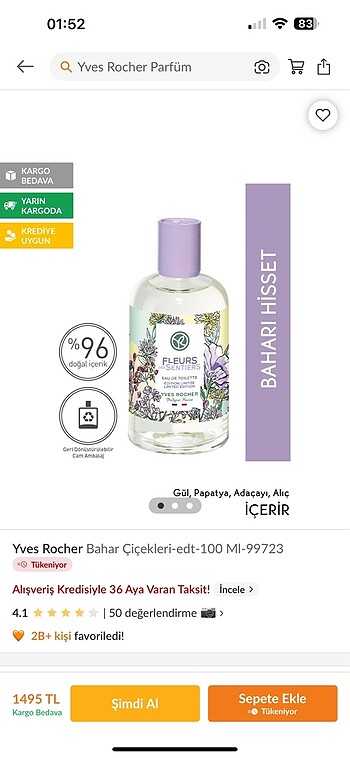 Beden Yves rocher bahar çiçekleri 100ml edt