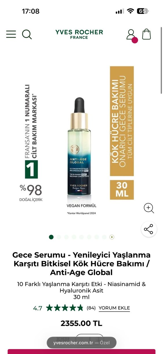 Yves rocher anti age global serum 30 adet 1 şişeye eş değer - Görsel 4