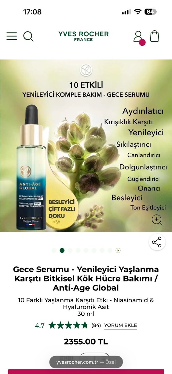 Yves rocher anti age global serum 30 adet 1 şişeye eş değer - Görsel 5