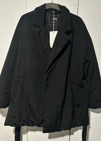 ZARA Siyah Kemerli Midi kadın montu hiç giyilmedi - Görsel 5