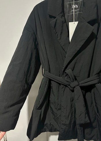 ZARA Siyah Kemerli Midi kadın montu hiç giyilmedi - Görsel 4